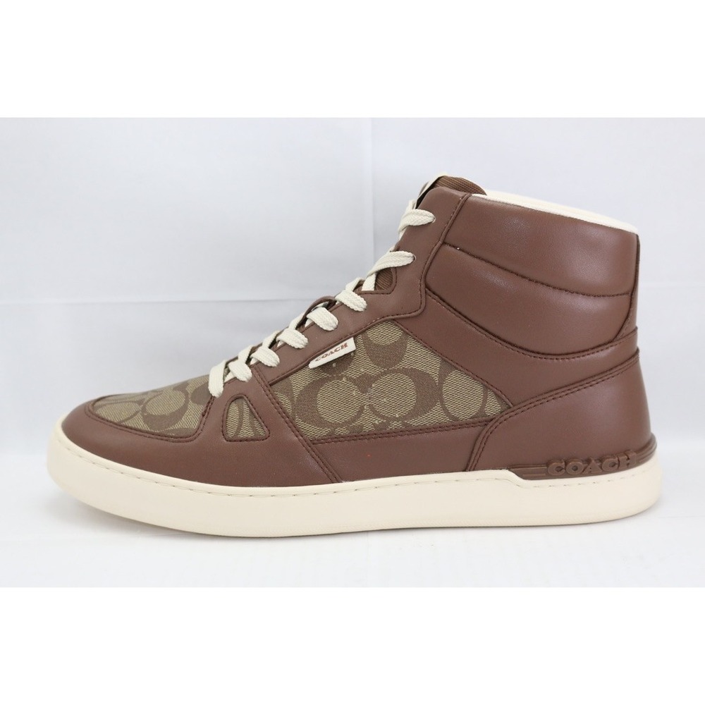 COACH CC736 Mens Clip Court High Top Sneaker In Signature Canvas Saddle Sz 12 - Picture 12 of 16